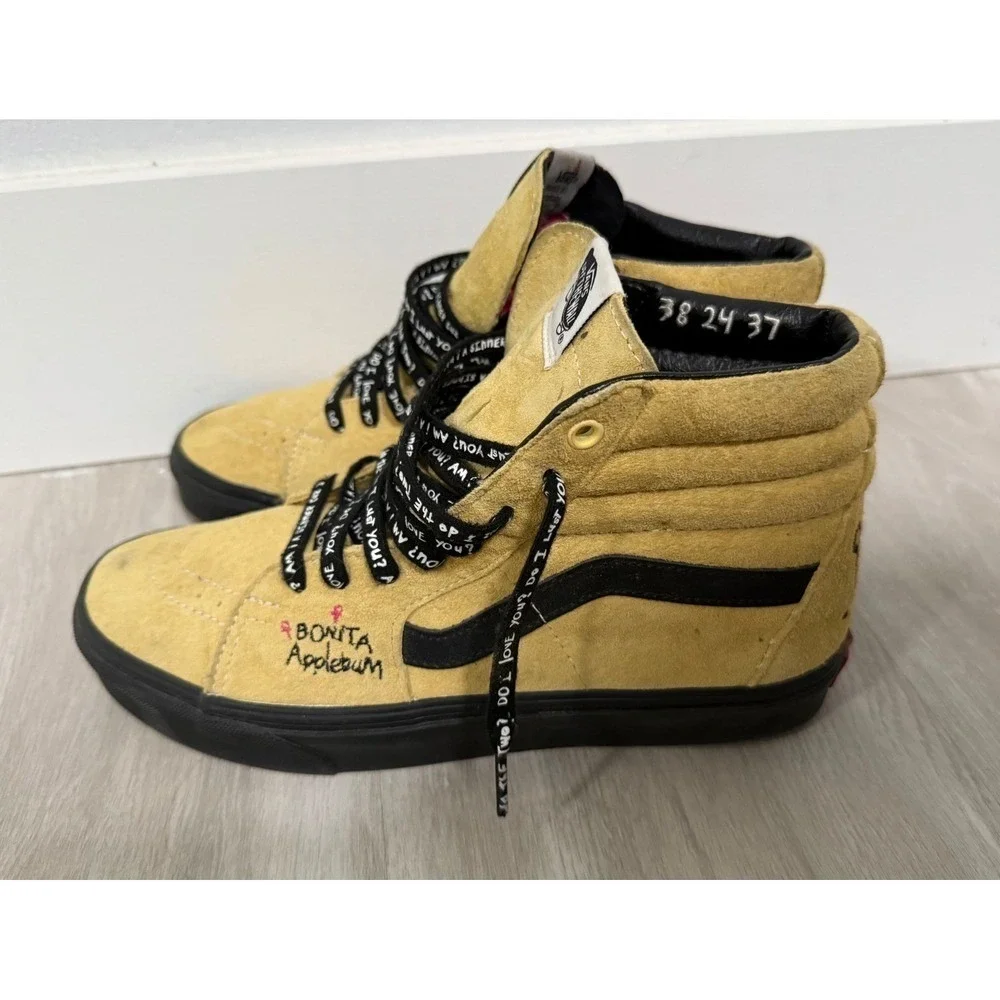 Vans Sk8 Hi Yellow Suede Mens Shoes Custom Artwork Bonita Applebum Size 8